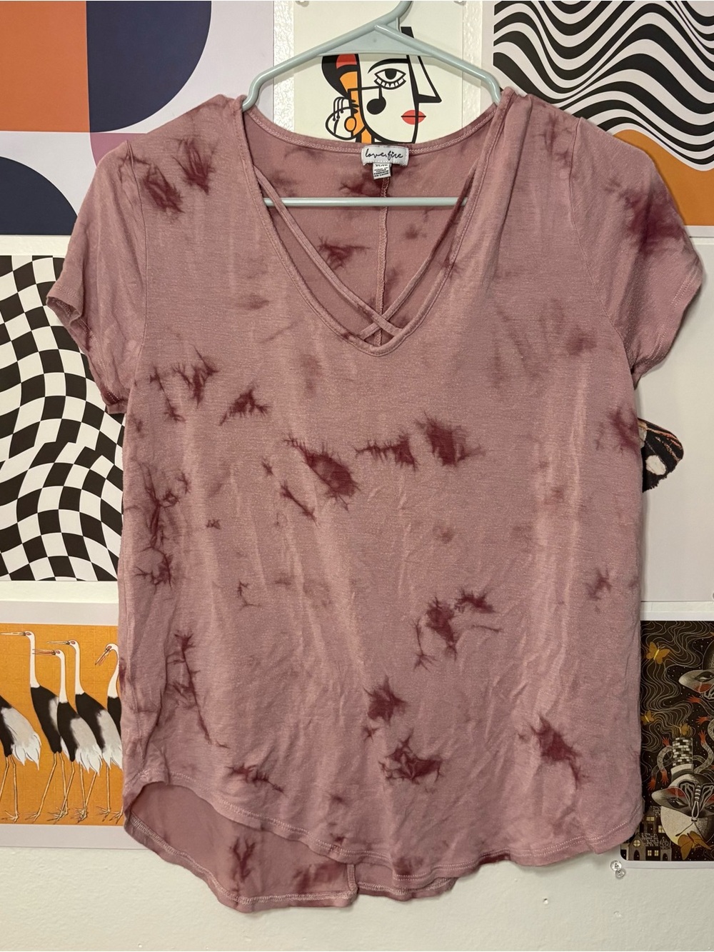 Love, Fire Mauve Tie-Dye Strappy V-Neck Top Size XS